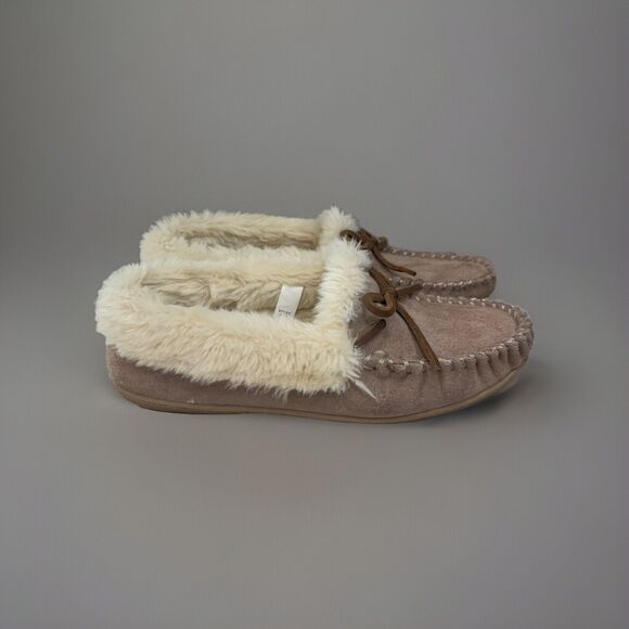 J. CREW‎ Moccasin Slippers Women’s Size 6 Suede Faux Shearling Fuzzy - Picture 4 of 9